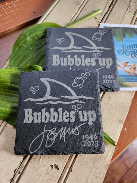 Set of 2 "Bubbles up" coasters w/ Jimmy's signature etched