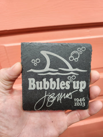 Set of 2 "Bubbles up" coasters w/ Jimmy's signature etched